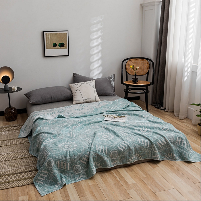 91家纺网 家纺一手货源 找家纺 朴尔家纺-毛巾被 2026春夏新款主推三层水洗棉纱布毛巾被夏被夏凉被空调被 星辰大海-绿