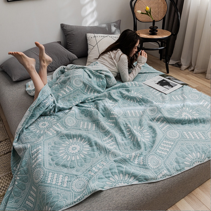 91家纺网 家纺一手货源 找家纺 朴尔家纺-毛巾被 2026春夏新款主推三层水洗棉纱布毛巾被夏被夏凉被空调被 星辰大海-绿