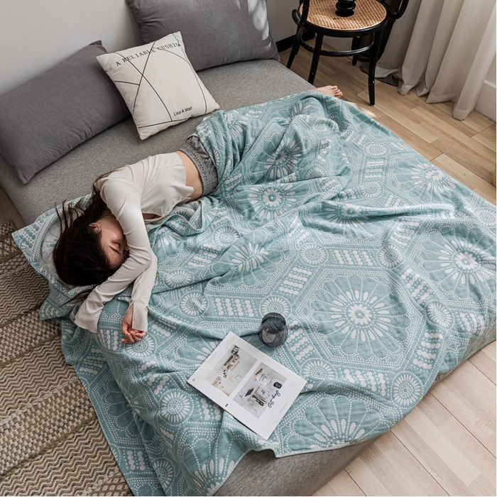 91家纺网 家纺一手货源 找家纺 朴尔家纺-毛巾被 2026春夏新款主推三层水洗棉纱布毛巾被夏被夏凉被空调被 星辰大海-绿