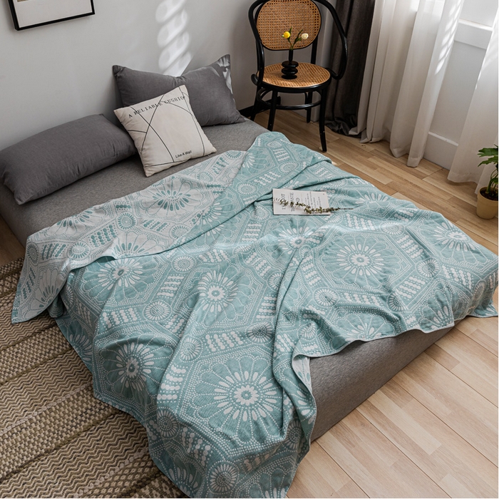 91家纺网 家纺一手货源 找家纺 朴尔家纺-毛巾被 2026春夏新款主推三层水洗棉纱布毛巾被夏被夏凉被空调被 星辰大海-绿