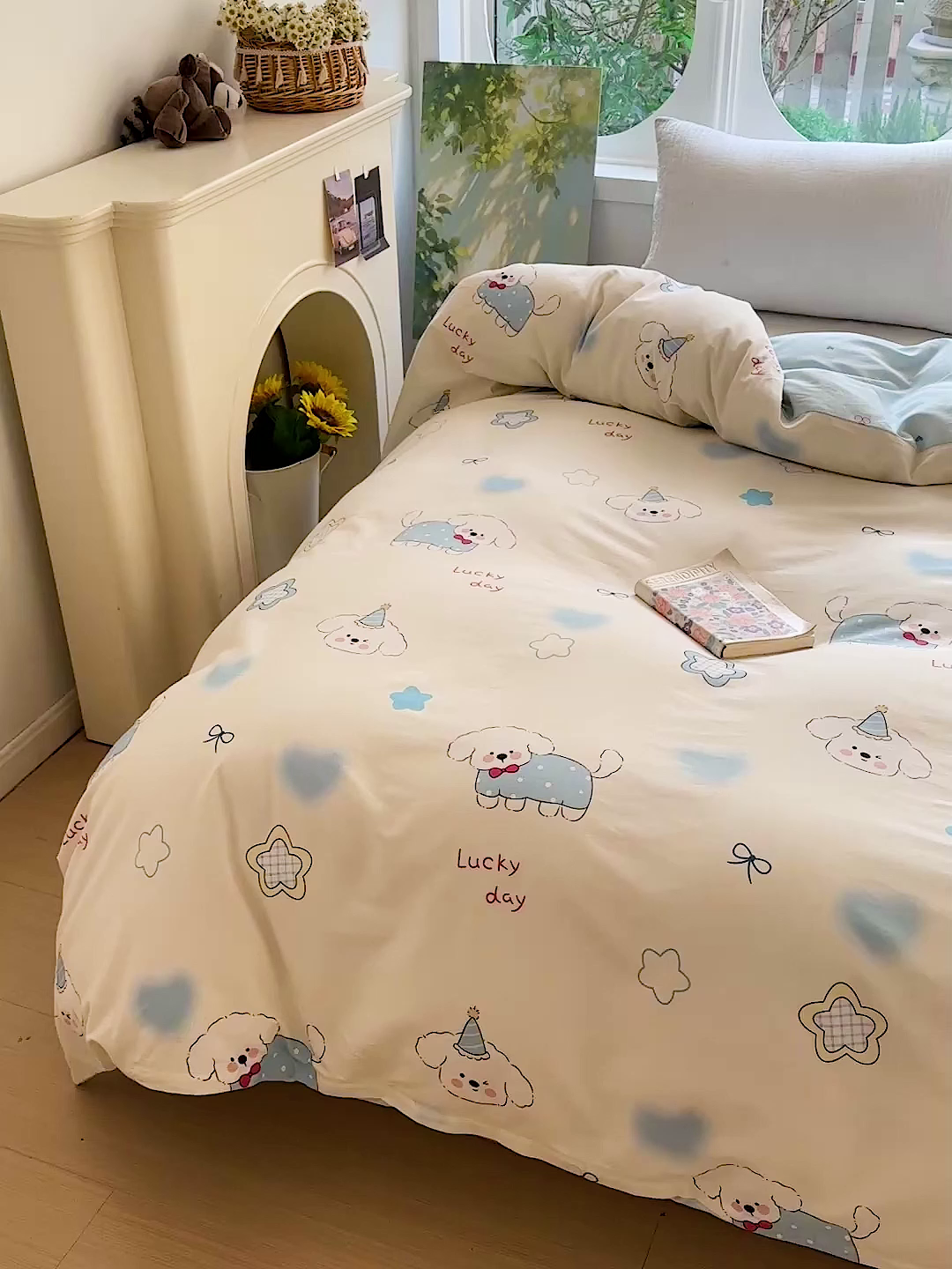 91家纺网 家纺一手货源 找家纺 恩泽家纺 2026春夏新款全棉12868印花四件套单品系列-单被套-提供买家秀，预留缩水率 星愿萌犬