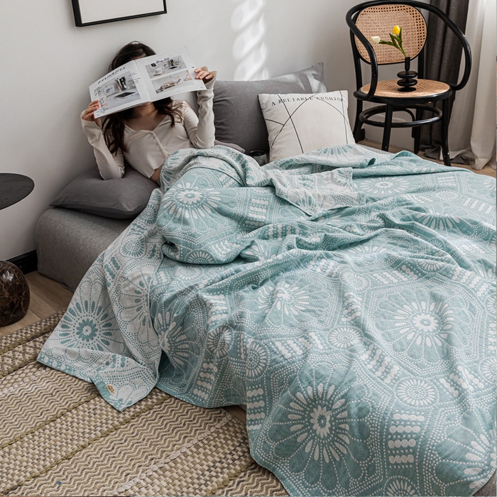 91家纺网 家纺一手货源 找家纺 朴尔家纺-毛巾被 2026春夏新款主推三层水洗棉纱布毛巾被夏被夏凉被空调被 星辰大海-绿