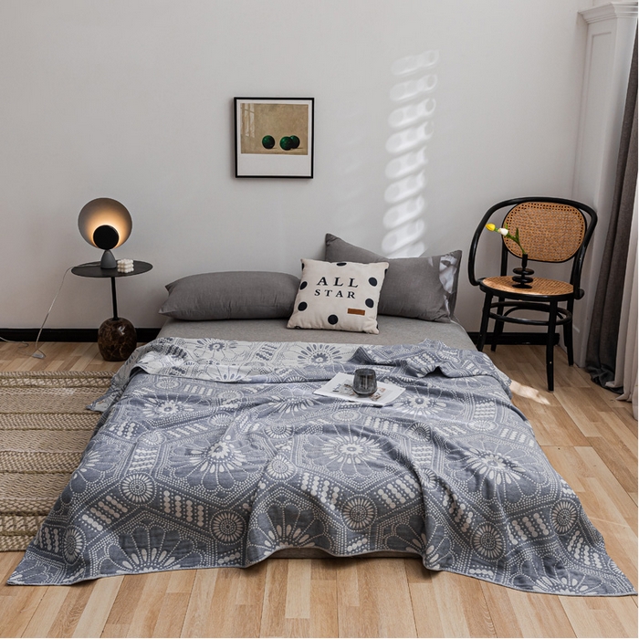 91家纺网 家纺一手货源 找家纺 朴尔家纺-毛巾被 2026春夏新款主推三层水洗棉纱布毛巾被夏被夏凉被空调被 星辰大海-深蓝