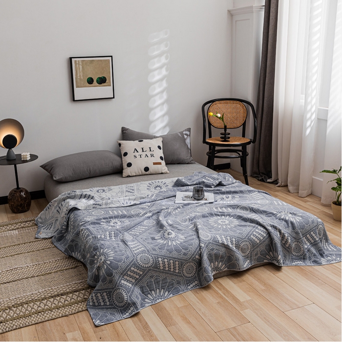 91家纺网 家纺一手货源 找家纺 朴尔家纺-毛巾被 2026春夏新款主推三层水洗棉纱布毛巾被夏被夏凉被空调被 星辰大海-深蓝