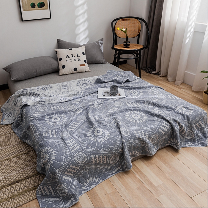 91家纺网 家纺一手货源 找家纺 朴尔家纺-毛巾被 2026春夏新款主推三层水洗棉纱布毛巾被夏被夏凉被空调被 星辰大海-深蓝