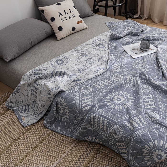 91家纺网 家纺一手货源 找家纺 朴尔家纺-毛巾被 2026春夏新款主推三层水洗棉纱布毛巾被夏被夏凉被空调被 星辰大海-深蓝