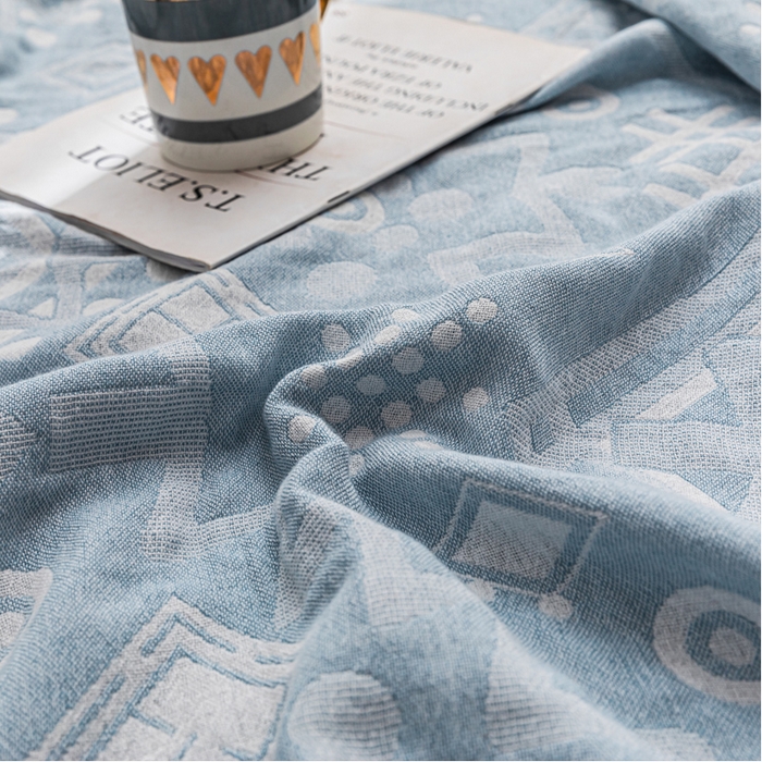 91家纺网 家纺一手货源 找家纺 朴尔家纺-毛巾被 2026春夏新款主推三层水洗棉纱布毛巾被夏被夏凉被空调被 远古图腾-冰蓝