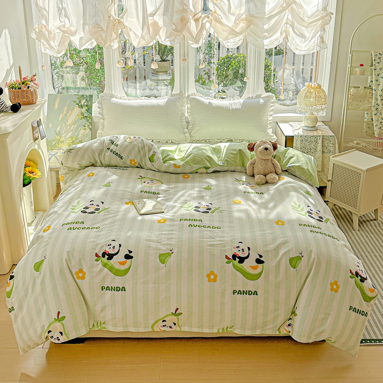91家纺网 家纺一手货源 找家纺 恩泽家纺 2026春夏新款全棉12868印花四件套单品系列-单被套-提供买家秀，预留缩水率 熊猫与牛油果
