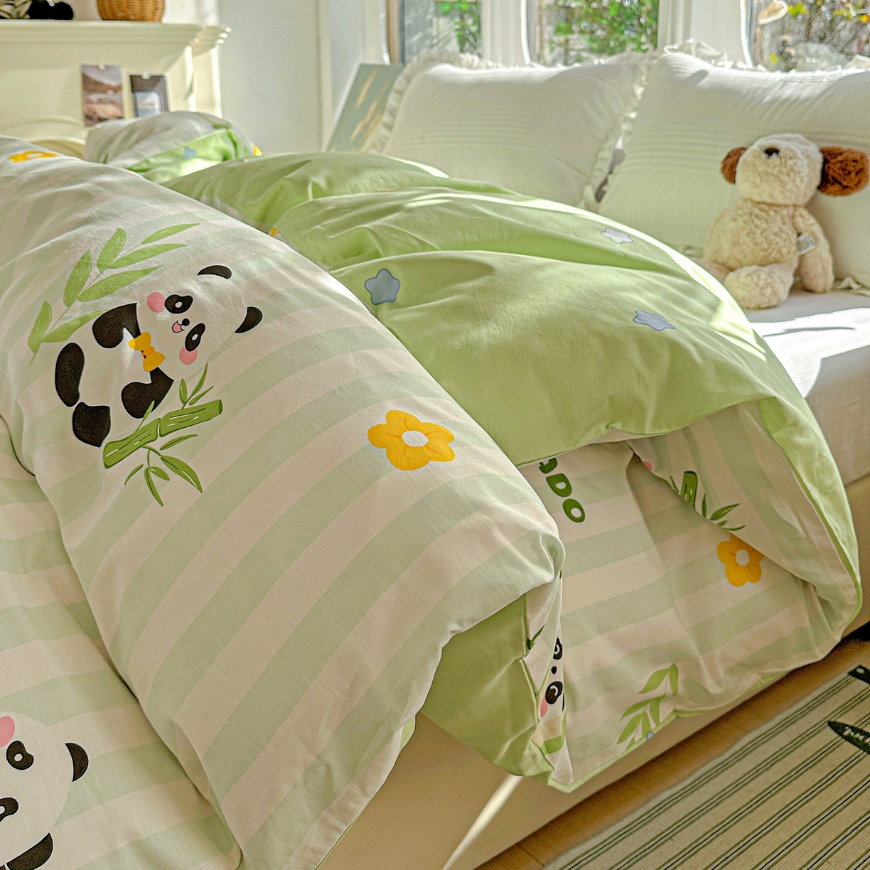91家纺网 家纺一手货源 找家纺 恩泽家纺 2026春夏新款全棉12868印花四件套单品系列-单被套-提供买家秀，预留缩水率 熊猫与牛油果