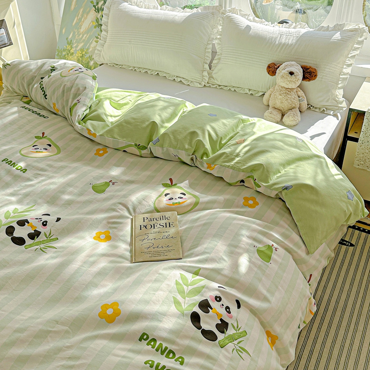 91家纺网 家纺一手货源 找家纺 恩泽家纺 2026春夏新款全棉12868印花四件套单品系列-单被套-提供买家秀，预留缩水率 熊猫与牛油果