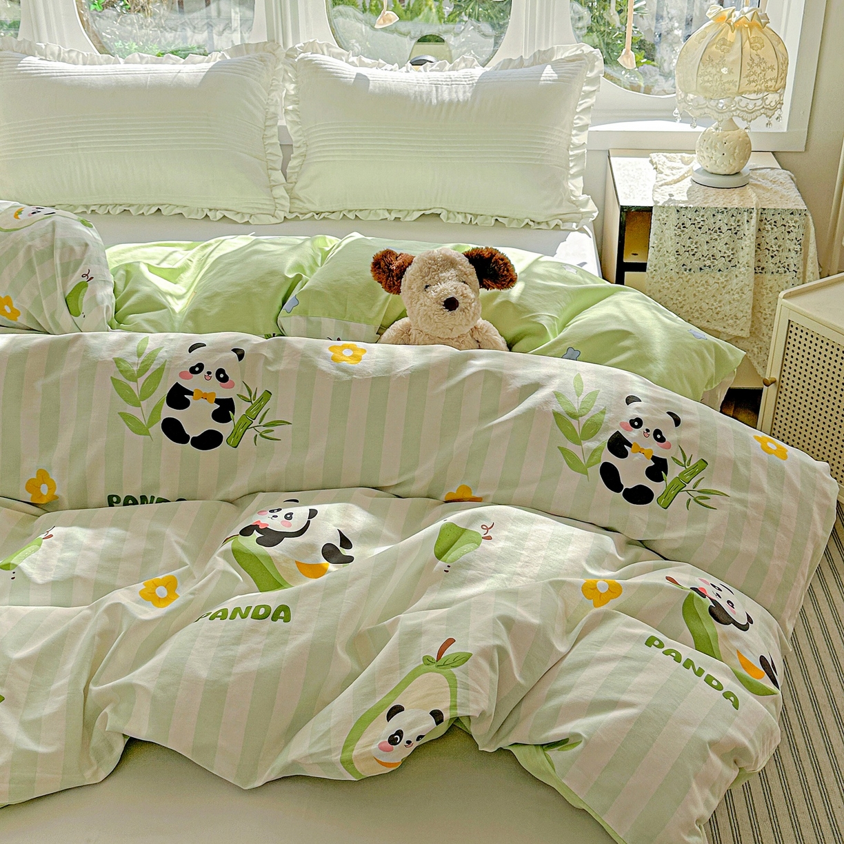 91家纺网 家纺一手货源 找家纺 恩泽家纺 2026春夏新款全棉12868印花四件套单品系列-单被套-提供买家秀，预留缩水率 熊猫与牛油果