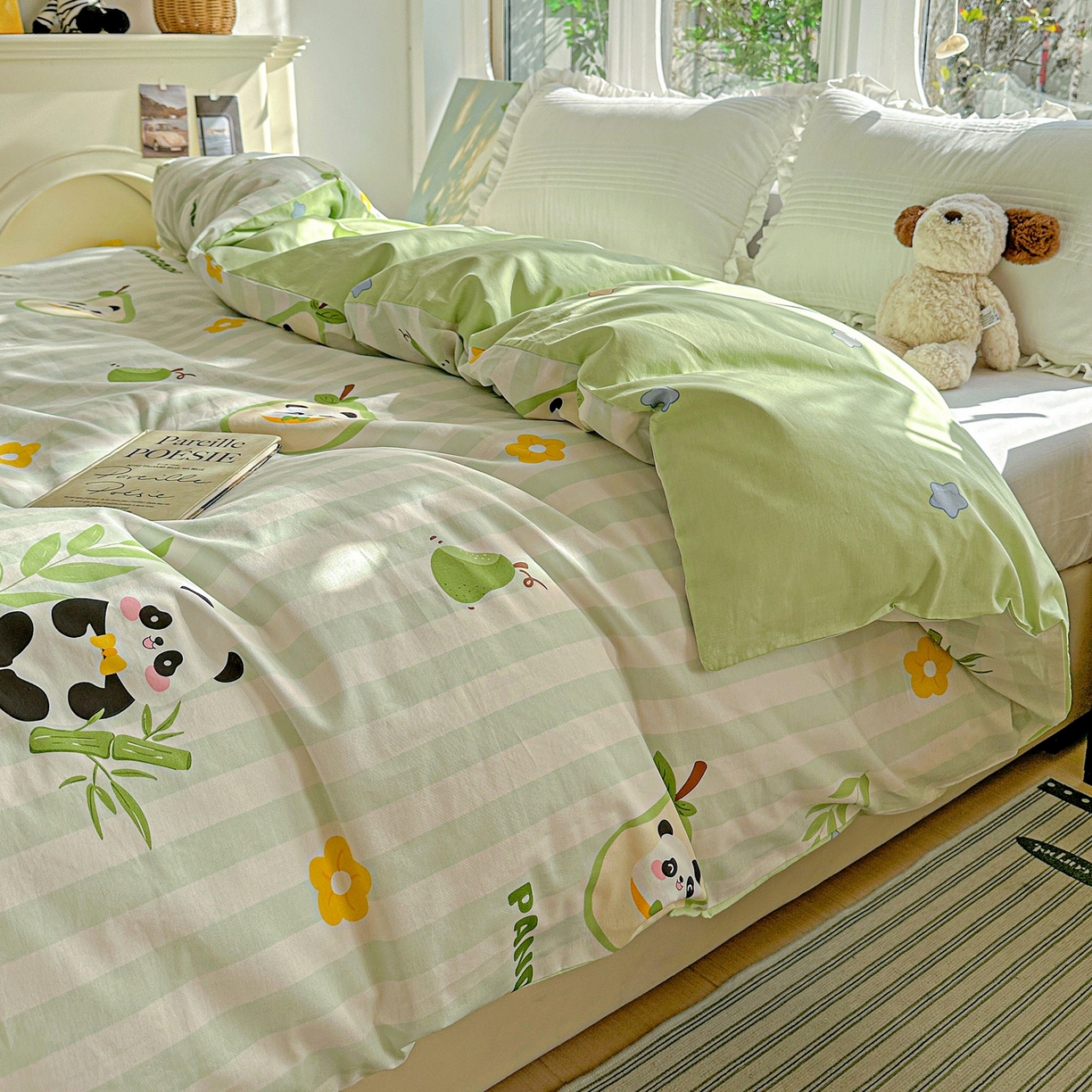 91家纺网 家纺一手货源 找家纺 恩泽家纺 2026春夏新款全棉12868印花四件套单品系列-单被套-提供买家秀，预留缩水率 熊猫与牛油果