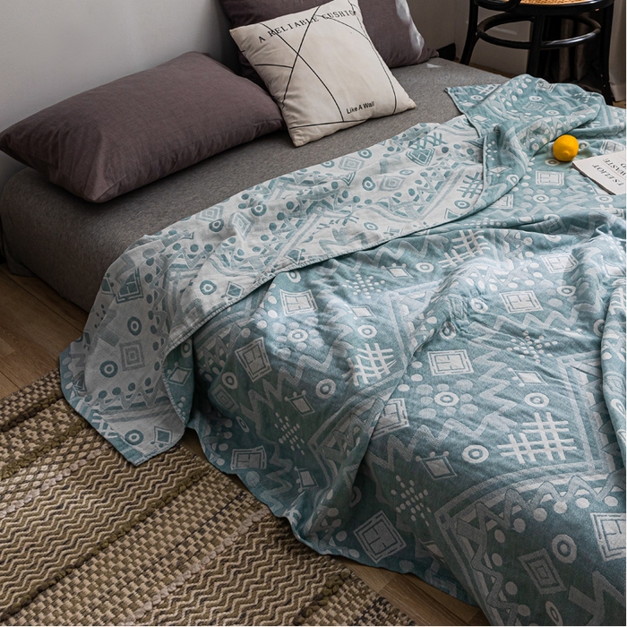 91家纺网 家纺一手货源 找家纺 朴尔家纺-毛巾被 2026春夏新款主推三层水洗棉纱布毛巾被夏被夏凉被空调被 远古图腾-绿