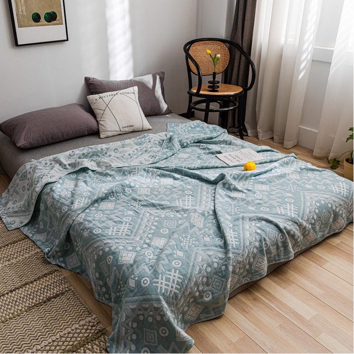 91家纺网 家纺一手货源 找家纺 朴尔家纺-毛巾被 2026春夏新款主推三层水洗棉纱布毛巾被夏被夏凉被空调被 远古图腾-绿