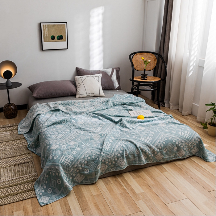 91家纺网 家纺一手货源 找家纺 朴尔家纺-毛巾被 2026春夏新款主推三层水洗棉纱布毛巾被夏被夏凉被空调被 远古图腾-绿