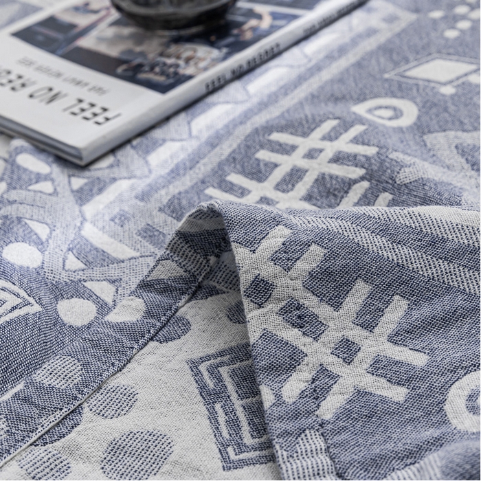 91家纺网 家纺一手货源 找家纺 朴尔家纺-毛巾被 2026春夏新款主推三层水洗棉纱布毛巾被夏被夏凉被空调被 远古图腾-深蓝