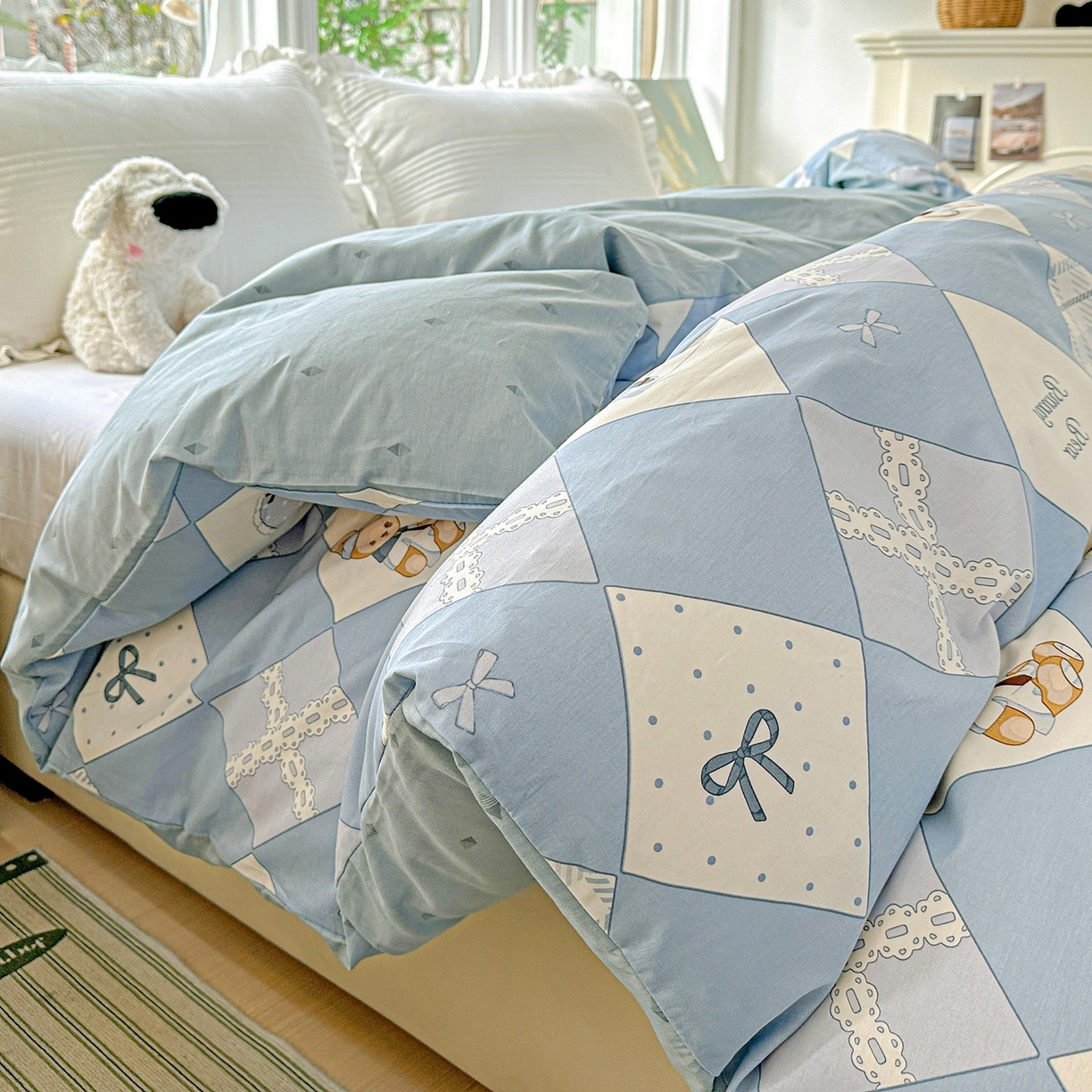 91家纺网 家纺一手货源 找家纺 恩泽家纺 2026春夏新款全棉12868印花四件套单品系列-单被套-提供买家秀，预留缩水率 学院风