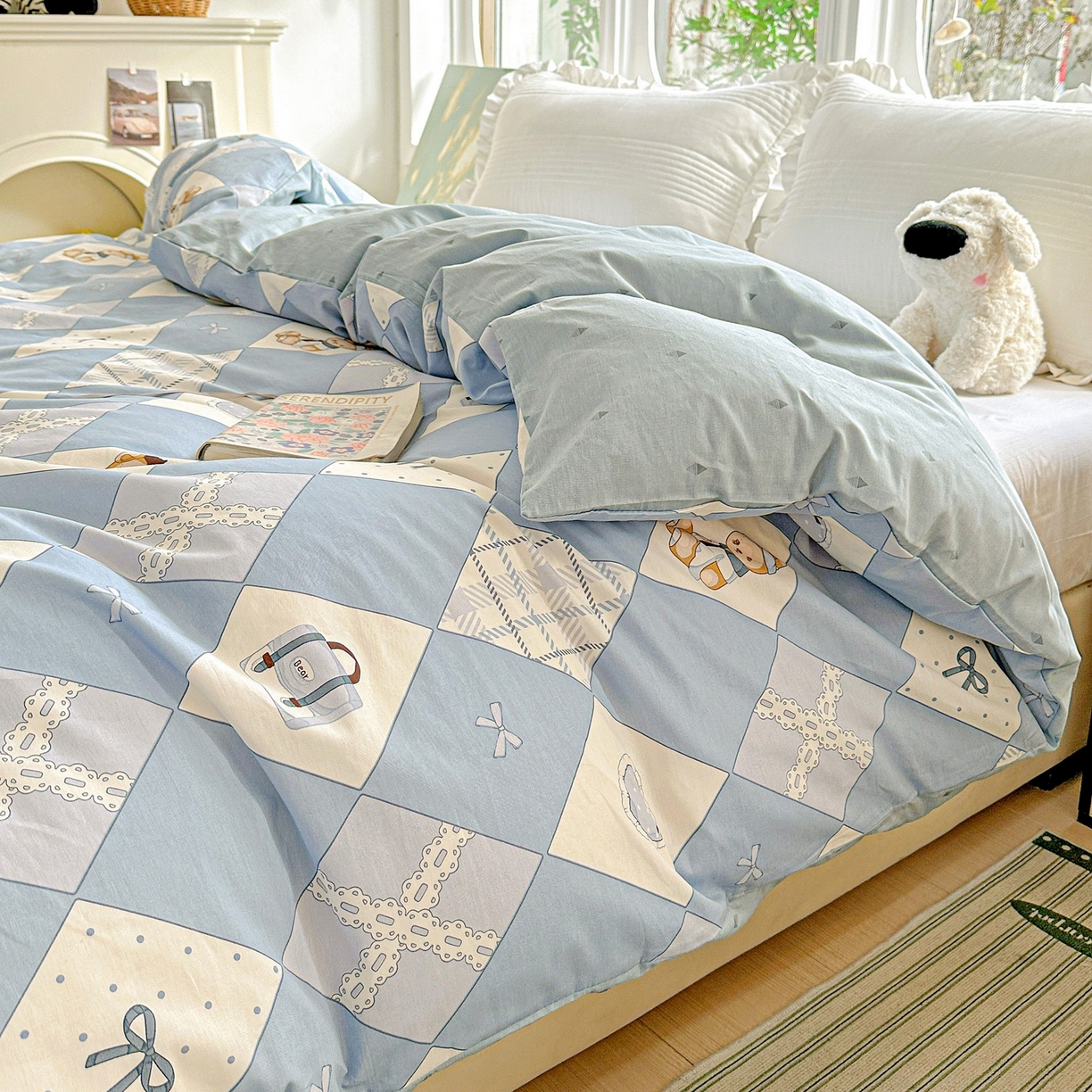 91家纺网 家纺一手货源 找家纺 恩泽家纺 2026春夏新款全棉12868印花四件套单品系列-单被套-提供买家秀，预留缩水率 学院风