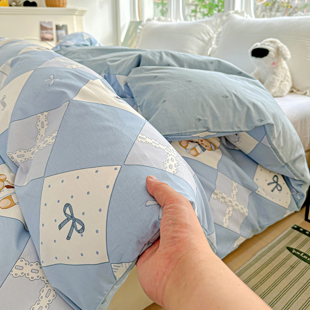 91家纺网 家纺一手货源 找家纺 恩泽家纺 2026春夏新款全棉12868印花四件套单品系列-单被套-提供买家秀，预留缩水率 学院风