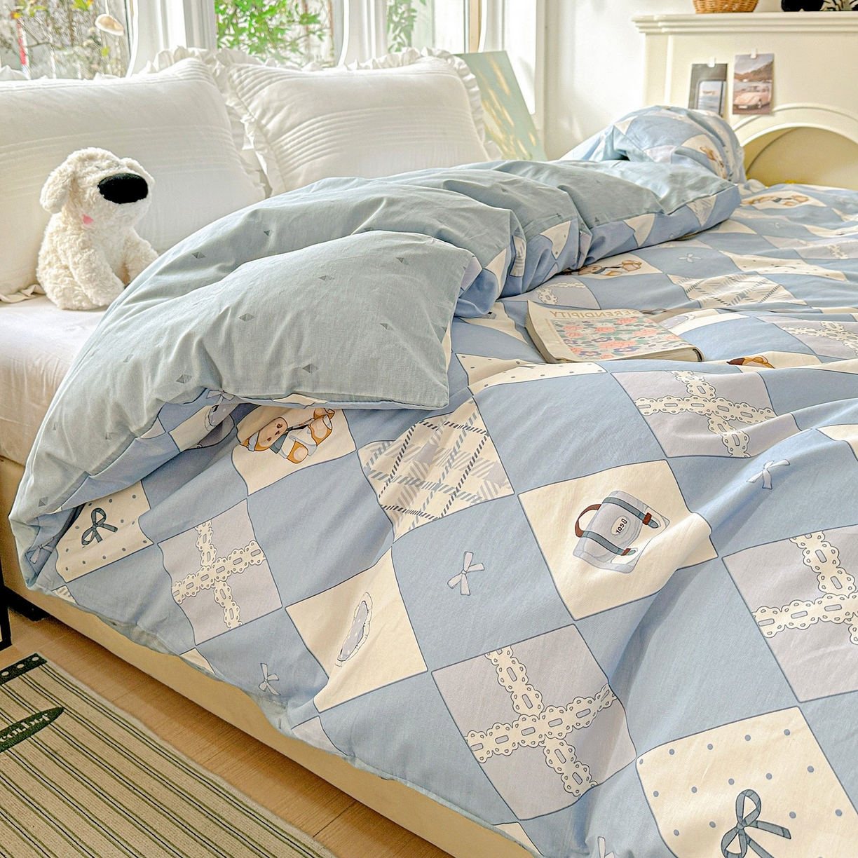 91家纺网 家纺一手货源 找家纺 恩泽家纺 2026春夏新款全棉12868印花四件套单品系列-单被套-提供买家秀，预留缩水率 学院风