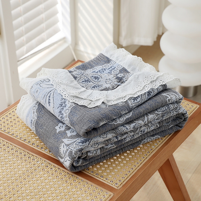 朴尔家纺-毛巾被 2026春夏新款韩式花边纯棉竹纤维加大成人纱布毛巾被夏被夏凉被空调被 半夏时光-毛巾被