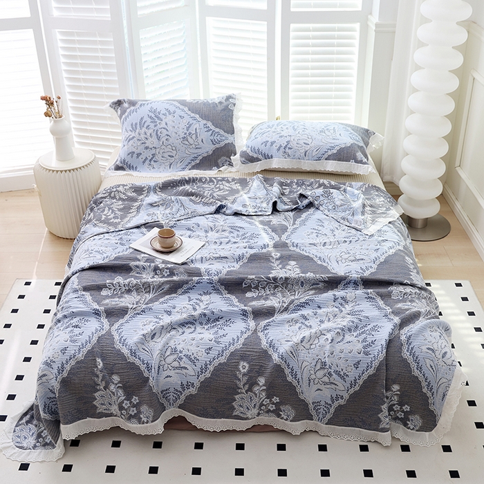 91家纺网 家纺一手货源 找家纺 朴尔家纺-毛巾被 2026春夏新款韩式花边纯棉竹纤维加大成人纱布毛巾被夏被夏凉被空调被 半夏时光-毛巾被