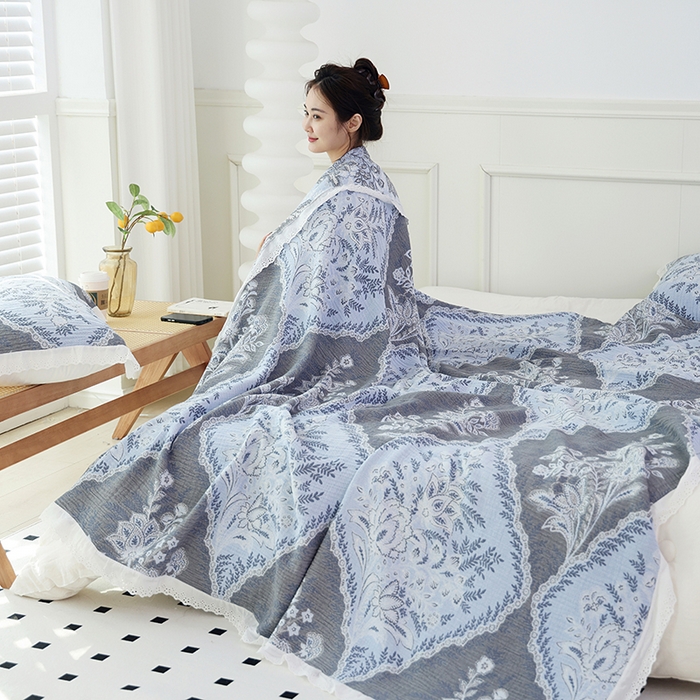 91家纺网 家纺一手货源 找家纺 朴尔家纺-毛巾被 2026春夏新款韩式花边纯棉竹纤维加大成人纱布毛巾被夏被夏凉被空调被 半夏时光-毛巾被