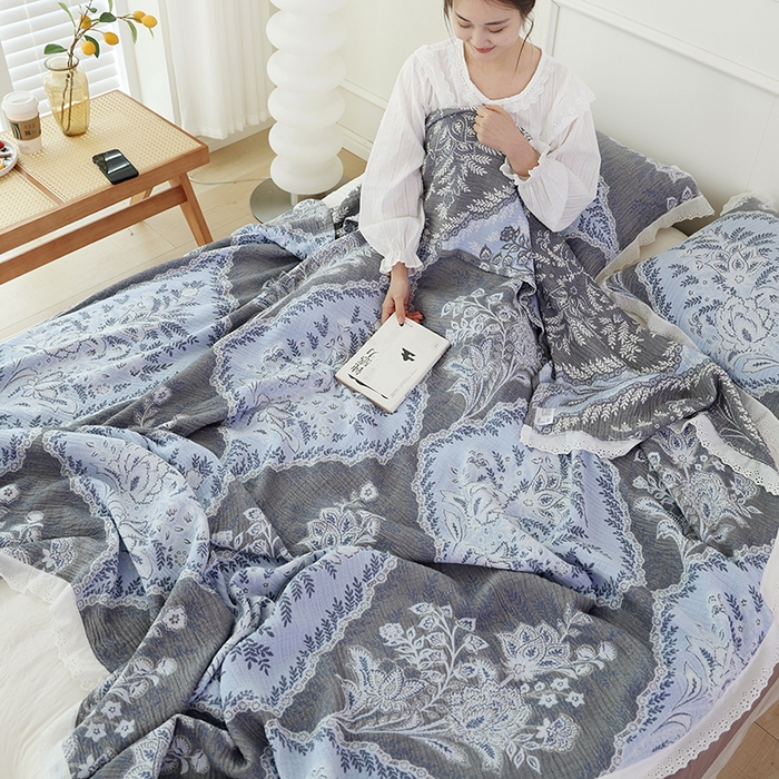 91家纺网 家纺一手货源 找家纺 朴尔家纺-毛巾被 2026春夏新款韩式花边纯棉竹纤维加大成人纱布毛巾被夏被夏凉被空调被 半夏时光-毛巾被