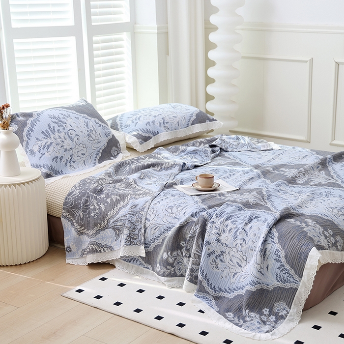 91家纺网 家纺一手货源 找家纺 朴尔家纺-毛巾被 2026春夏新款韩式花边纯棉竹纤维加大成人纱布毛巾被夏被夏凉被空调被 半夏时光-毛巾被