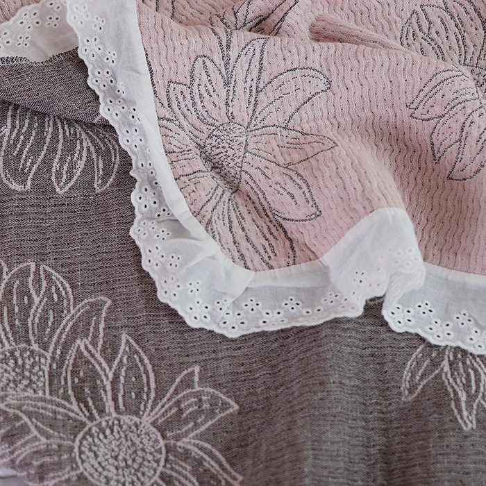 91家纺网 家纺一手货源 找家纺 朴尔家纺-毛巾被 2026春夏新款韩式花边纯棉竹纤维加大成人纱布毛巾被夏被夏凉被空调被 怒放-粉毛巾被