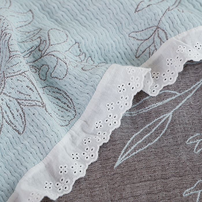 91家纺网 家纺一手货源 找家纺 朴尔家纺-毛巾被 2026春夏新款韩式花边纯棉竹纤维加大成人纱布毛巾被夏被夏凉被空调被 怒放-蓝毛巾被