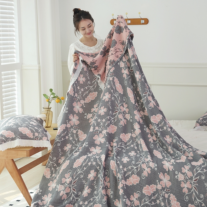 91家纺网 家纺一手货源 找家纺 朴尔家纺-毛巾被 2026春夏新款韩式花边纯棉竹纤维加大成人纱布毛巾被夏被夏凉被空调被 藤蔓之恋--毛巾被