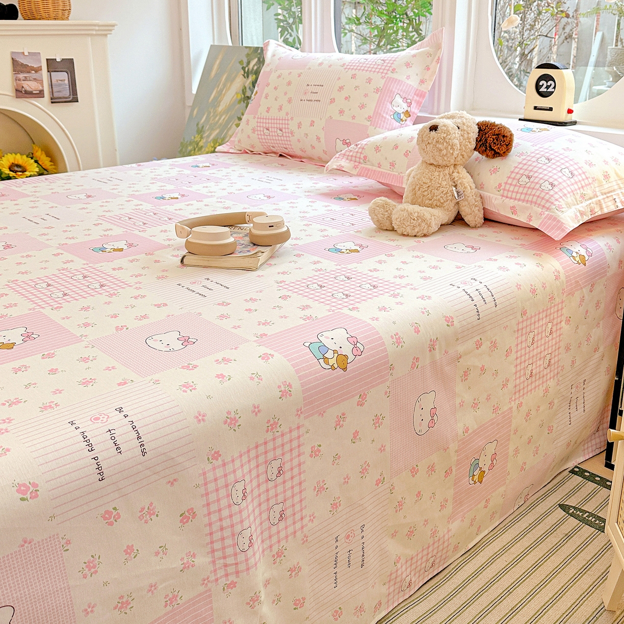 91家纺网 家纺一手货源 找家纺 恩泽家纺 2026春夏新款全棉纯棉12868印花四件套及单品系列-单床单床单单件 可爱喵