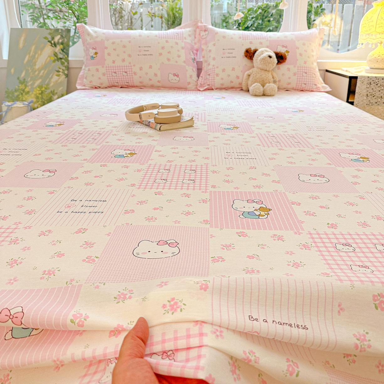 91家纺网 家纺一手货源 找家纺 恩泽家纺 2026春夏新款全棉纯棉12868印花四件套及单品系列-单床单床单单件 可爱喵