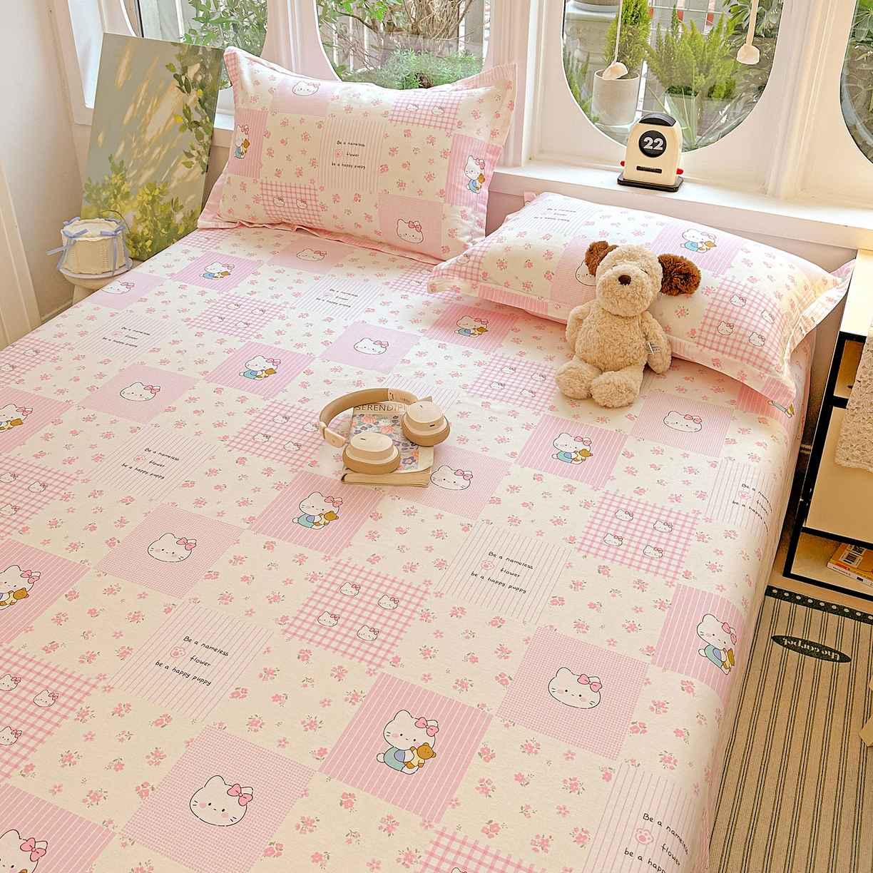 91家纺网 家纺一手货源 找家纺 恩泽家纺 2026春夏新款全棉纯棉12868印花四件套及单品系列-单床单床单单件 可爱喵