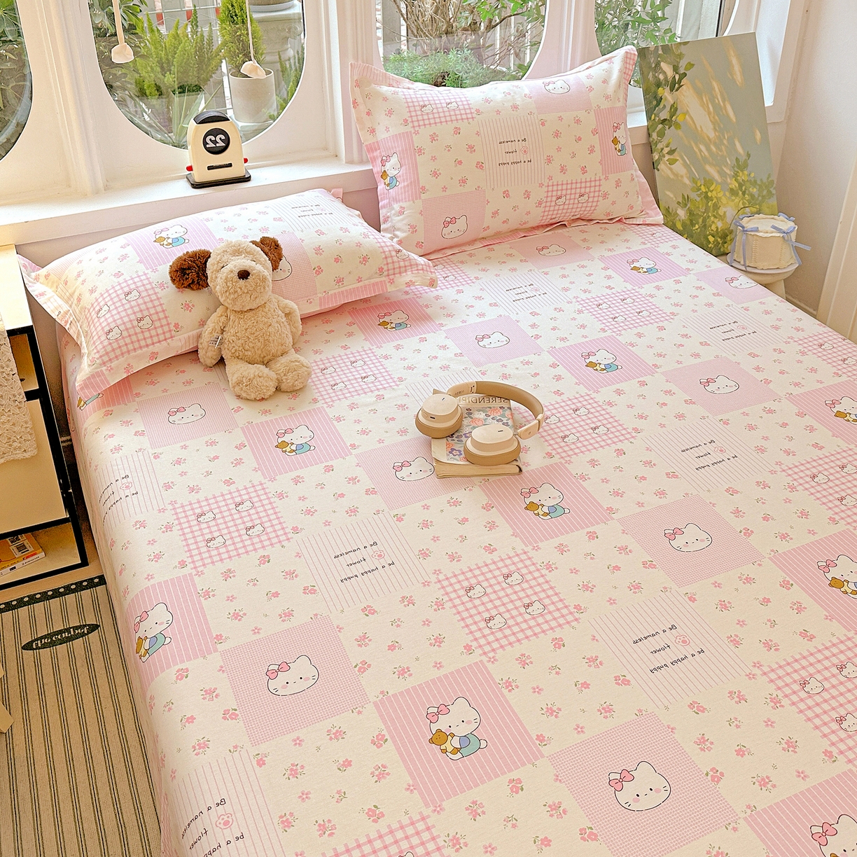 91家纺网 家纺一手货源 找家纺 恩泽家纺 2026春夏新款全棉纯棉12868印花四件套及单品系列-单床单床单单件 可爱喵