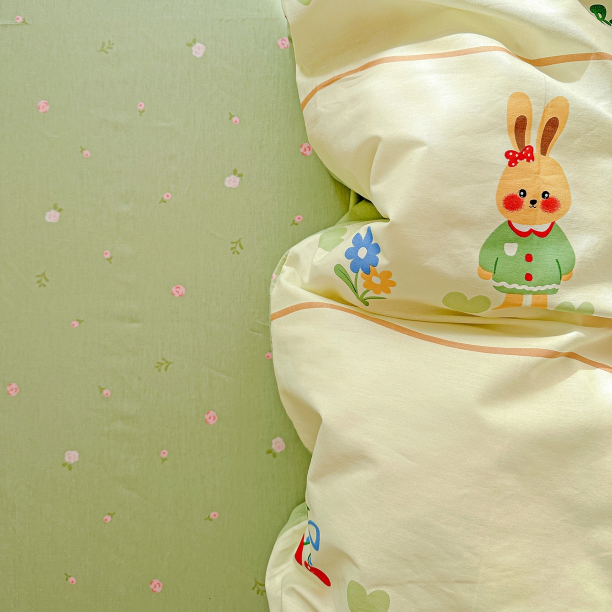 91家纺网 家纺一手货源 找家纺 恩泽家纺 2026春夏新款全棉12868印花四件套单品系列-单被套-提供买家秀，预留缩水率 樱桃兔