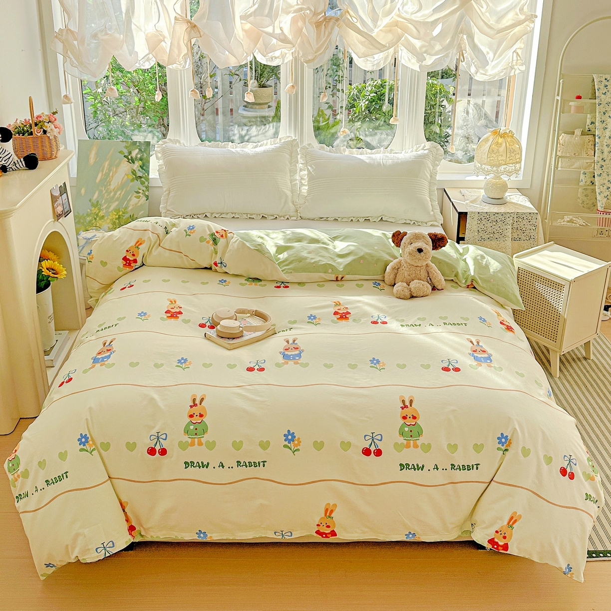 91家纺网 家纺一手货源 找家纺 恩泽家纺 2026春夏新款全棉12868印花四件套单品系列-单被套-提供买家秀，预留缩水率 樱桃兔