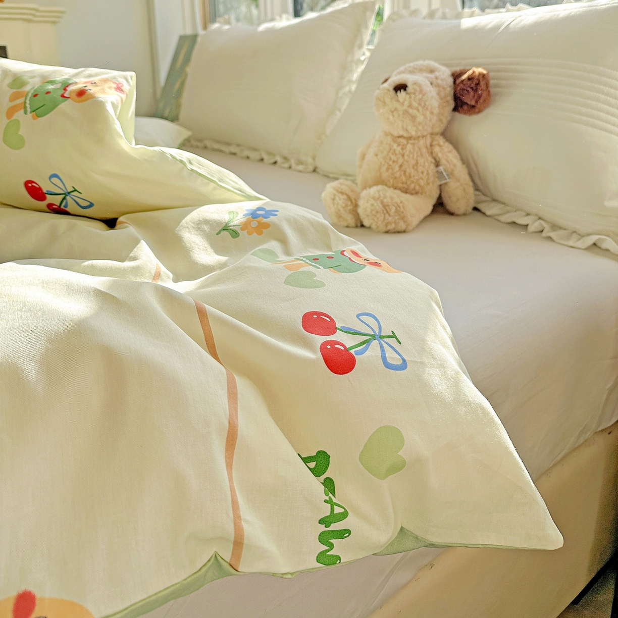 91家纺网 家纺一手货源 找家纺 恩泽家纺 2026春夏新款全棉12868印花四件套单品系列-单被套-提供买家秀，预留缩水率 樱桃兔