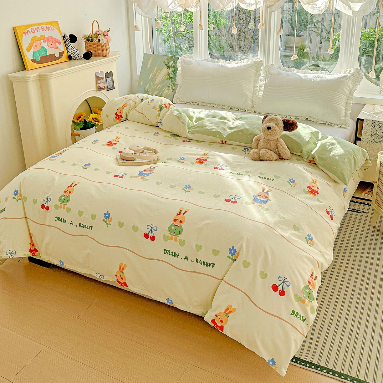 91家纺网 家纺一手货源 找家纺 恩泽家纺 2026春夏新款全棉12868印花四件套单品系列-单被套-提供买家秀，预留缩水率 樱桃兔