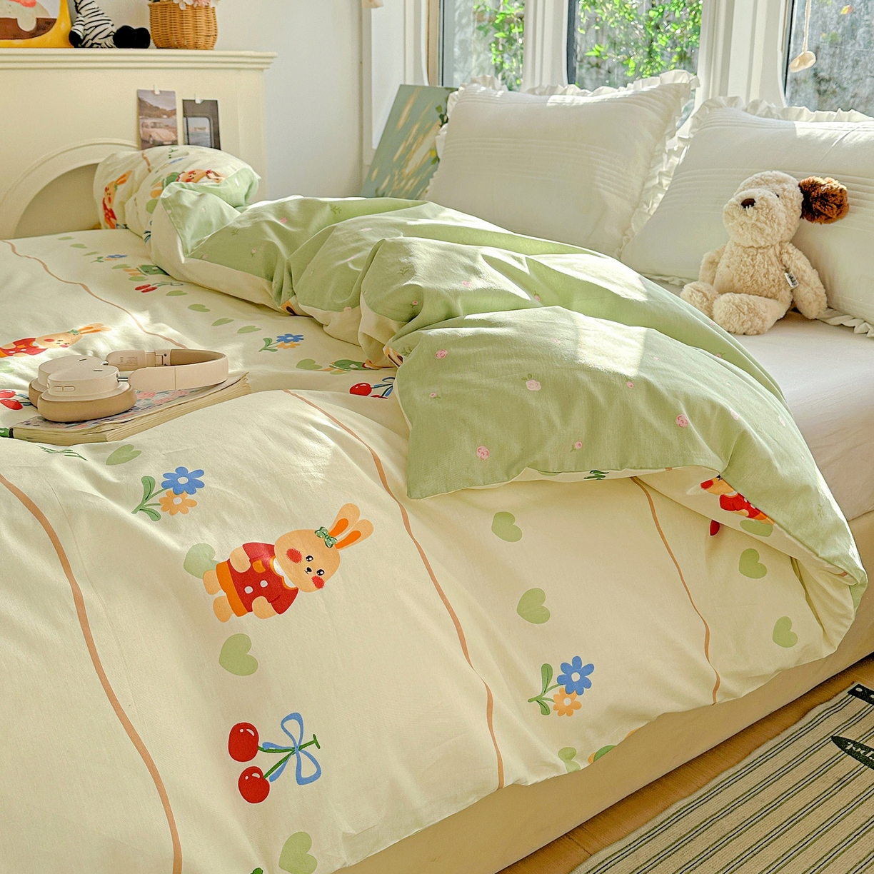 91家纺网 家纺一手货源 找家纺 恩泽家纺 2026春夏新款全棉12868印花四件套单品系列-单被套-提供买家秀，预留缩水率 樱桃兔