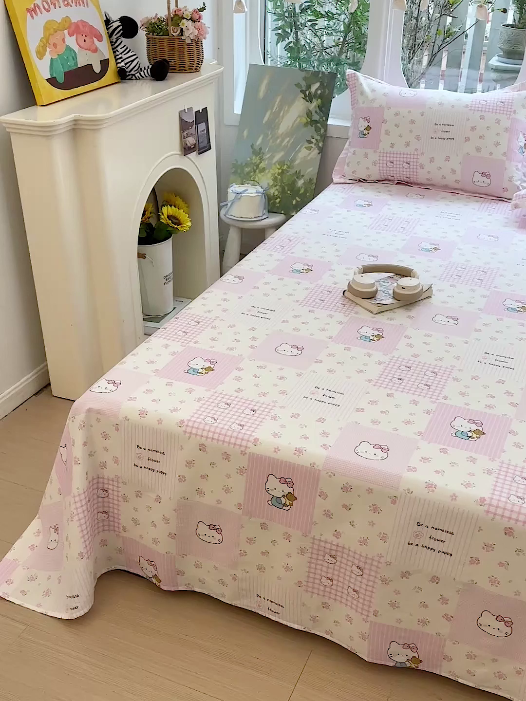 91家纺网 家纺一手货源 找家纺 恩泽家纺 2026春夏新款全棉纯棉12868印花四件套及单品系列-单床单床单单件 可爱喵