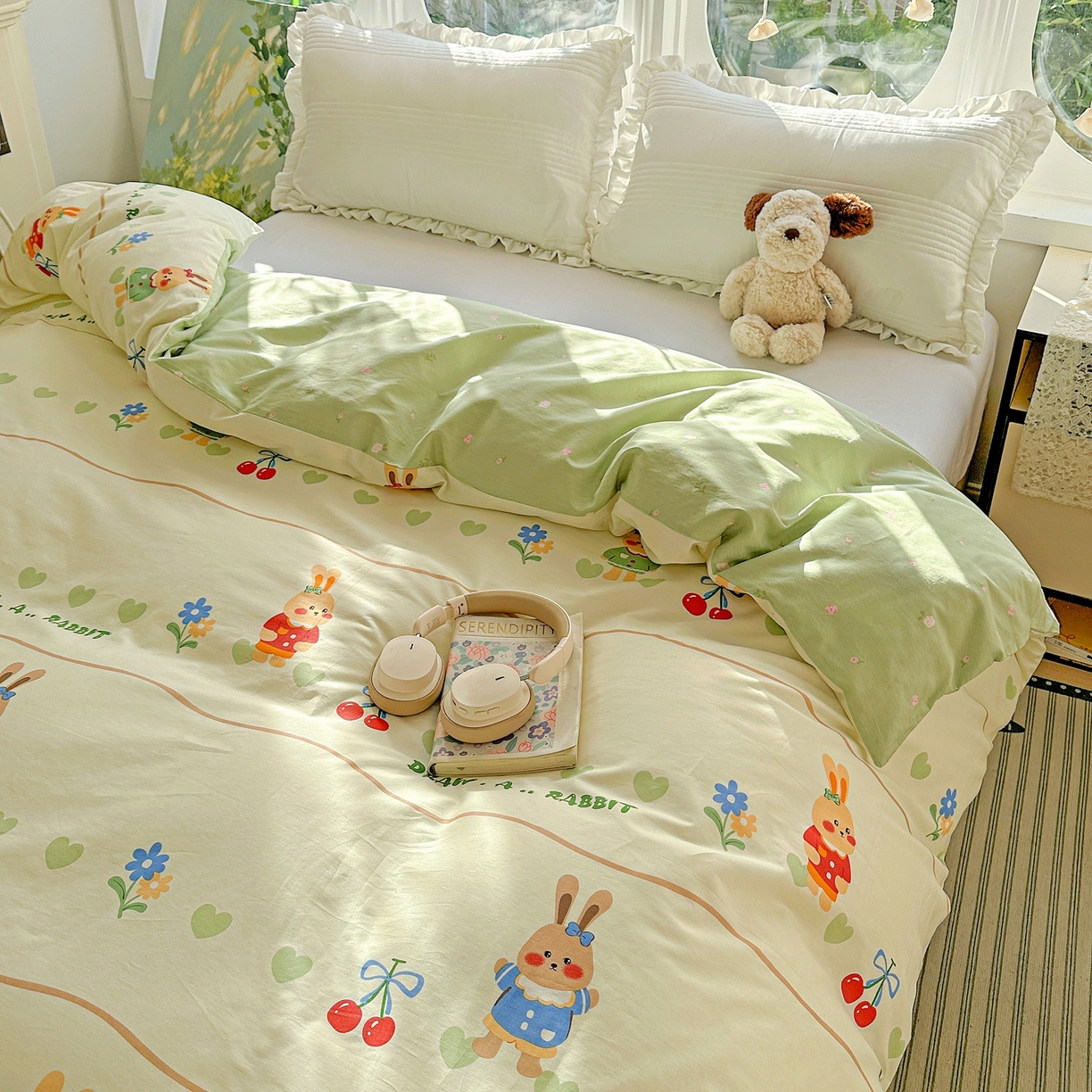 91家纺网 家纺一手货源 找家纺 恩泽家纺 2026春夏新款全棉12868印花四件套单品系列-单被套-提供买家秀，预留缩水率 樱桃兔