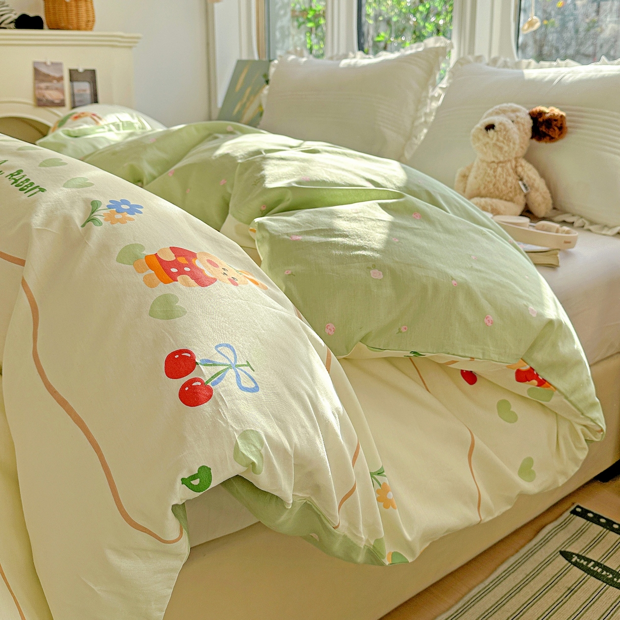 91家纺网 家纺一手货源 找家纺 恩泽家纺 2026春夏新款全棉12868印花四件套单品系列-单被套-提供买家秀，预留缩水率 樱桃兔