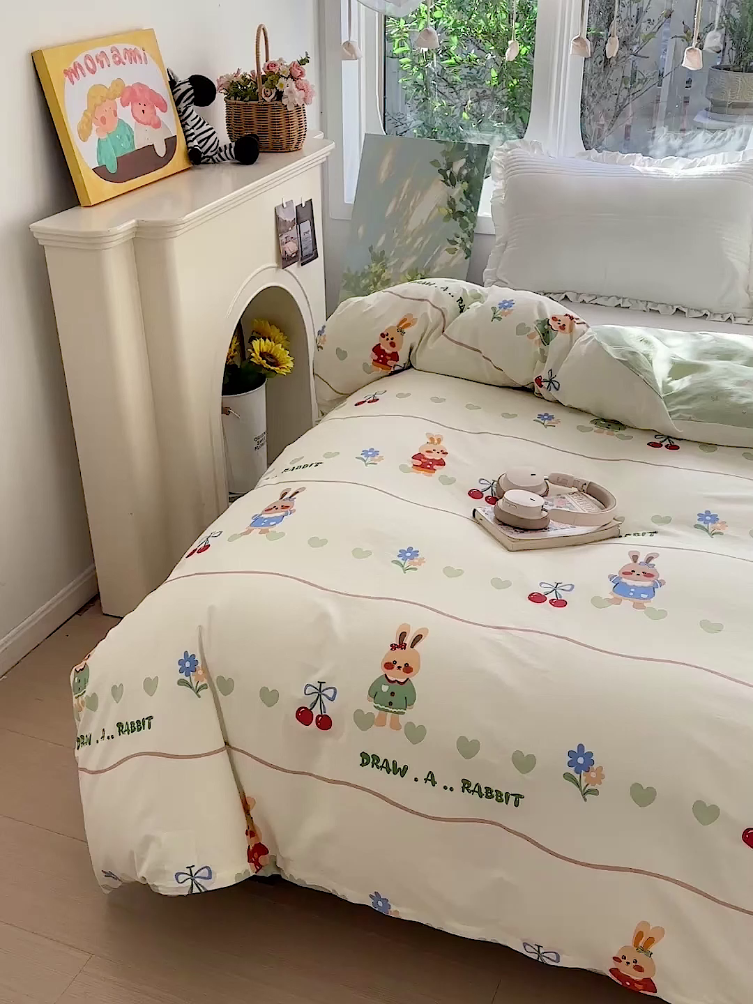 91家纺网 家纺一手货源 找家纺 恩泽家纺 2026春夏新款全棉12868印花四件套单品系列-单被套-提供买家秀，预留缩水率 樱桃兔