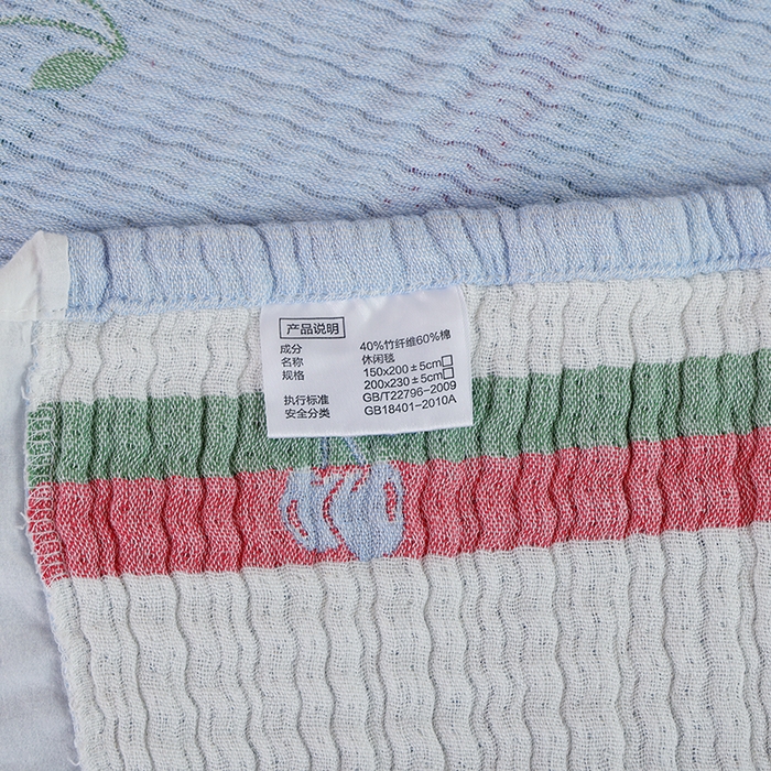 91家纺网 家纺一手货源 找家纺 朴尔家纺-毛巾被 2026春夏新款韩式花边纯棉竹纤维加大成人纱布毛巾被夏被夏凉被空调被 樱桃日记-蓝毛巾被