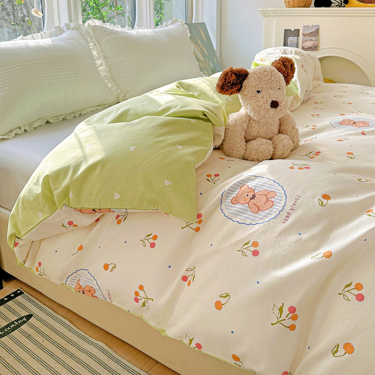 91家纺网 家纺一手货源 找家纺 恩泽家纺 2026春夏新款全棉12868印花四件套单品系列-单被套-提供买家秀，预留缩水率 樱桃小熊