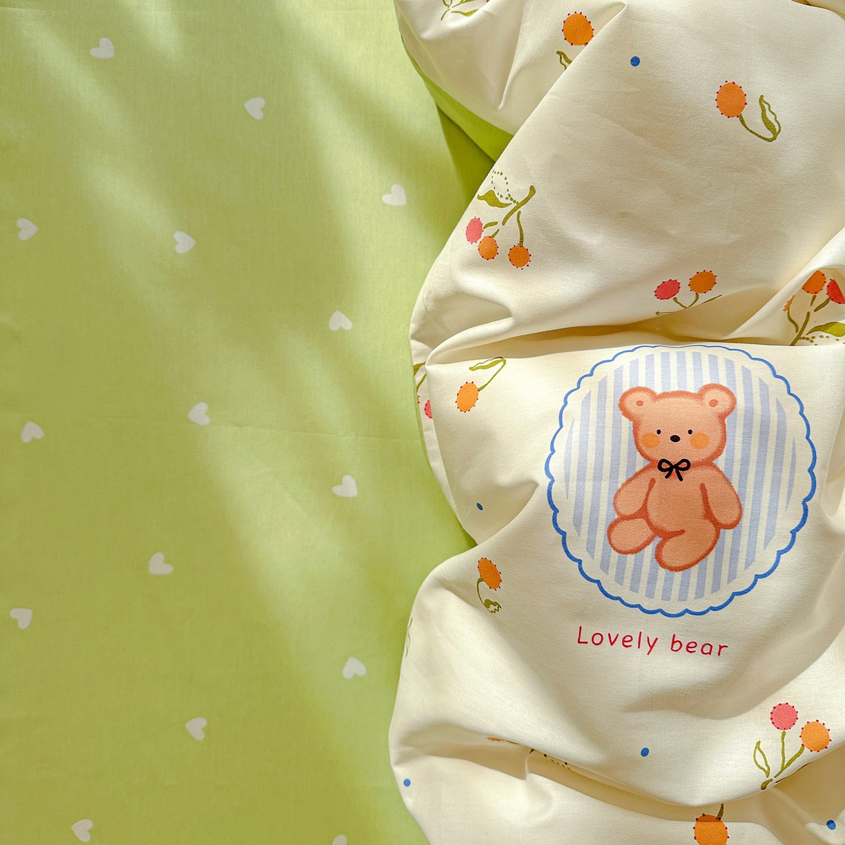 91家纺网 家纺一手货源 找家纺 恩泽家纺 2026春夏新款全棉12868印花四件套单品系列-单被套-提供买家秀，预留缩水率 樱桃小熊