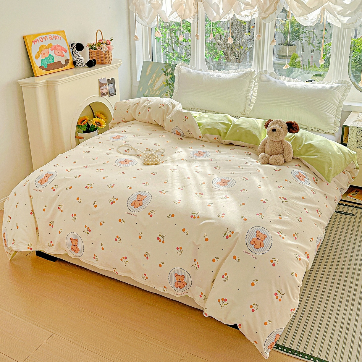 91家纺网 家纺一手货源 找家纺 恩泽家纺 2026春夏新款全棉12868印花四件套单品系列-单被套-提供买家秀，预留缩水率 樱桃小熊