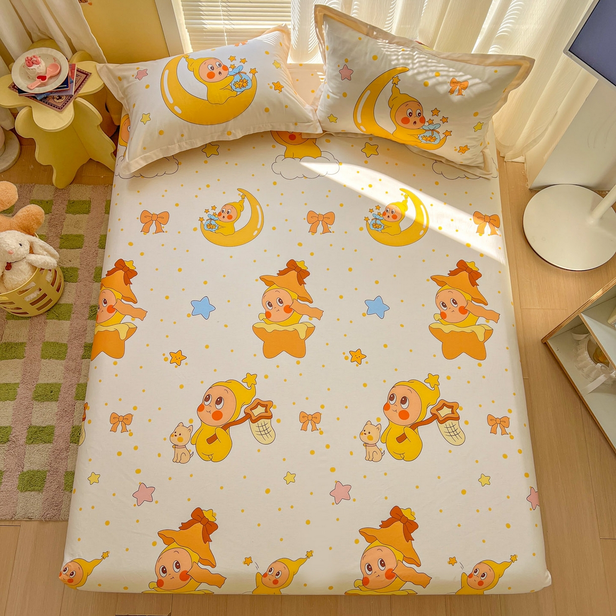 91家纺网 家纺一手货源 找家纺 浩诚 2026新款全棉纯棉床笠单件床笠单品单床笠单枕套 星辰